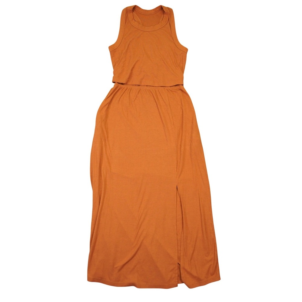 Latched Mama Nursing Maxi Dress Women S Orange Ribbed Knit Side Slit Sleeveless